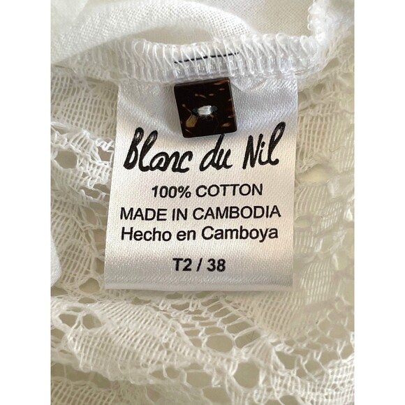 Blanc du Nil Shirt US 6 Gauzy Egyptian Cotton Lace Back Boho Airy Travel Summer - Picture 13 of 14